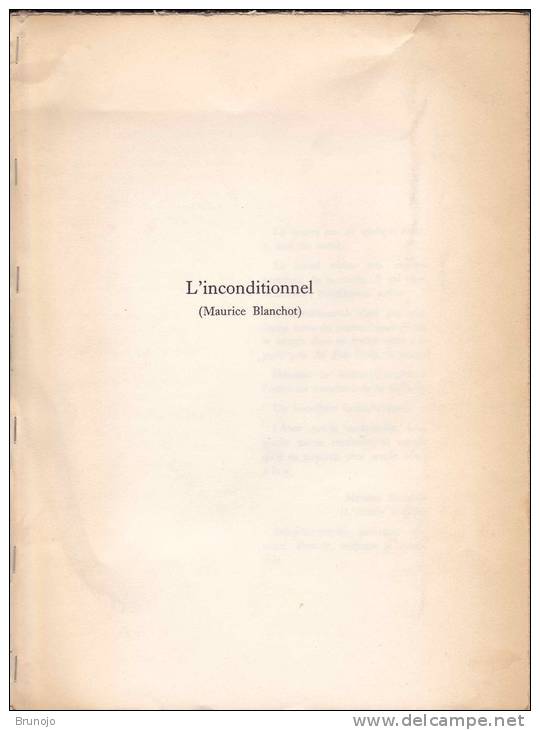 Tiré à Part - Edmond Jabès, "L´inconditionnel (Maurice Blanchot)", Le Nouveau Commerce, 1974 - Autres & Non Classés