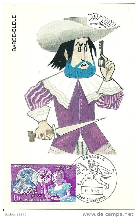 MONACO - SERIE CONTES DE PERRAULT - BARBE BLEUE -Timbre Et Tampon Jour D'émission 1978 - Cartoline Maximum