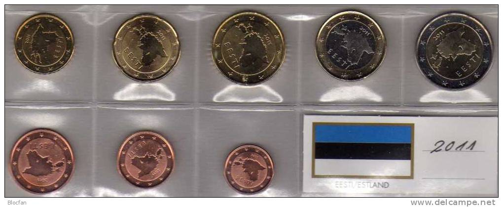 EURO-Einführung Eestonie 2011 Stg 22€ Stempelglanz Der Staatlichen Münze Estland Set 1C. - 2€ Coins Republik Of Eestonia - Estonia
