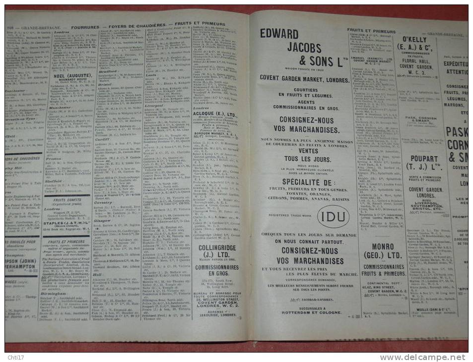 GRANDE BRETAGNE LONDRES SHEFFIELD BOLTON    EXTRAIT ANNUAIRE BOTTIN PROFESSIONS 1934  INDUSTRIELS COMMERCES ET METIERS - Telefonbücher