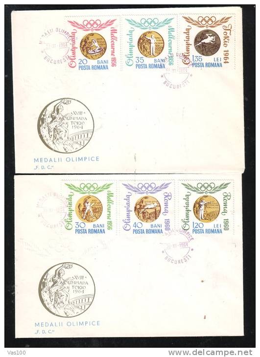 OLYMPIC GAMES TOKIO 1964,VOLLEYBALL,FENCING,ROWING,FOOTBALL,6X COVERS FDC,PERFORATED + IMPERFORATED, ROMANIA - Summer 1964: Tokyo