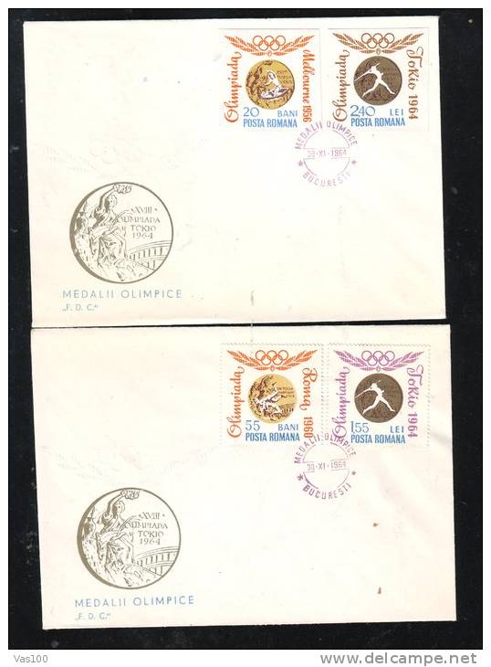 OLYMPIC GAMES TOKIO 1964,VOLLEYBALL,FENCING,ROWING,FOOTBALL,6X COVERS FDC,PERFORATED + IMPERFORATED, ROMANIA - Summer 1964: Tokyo