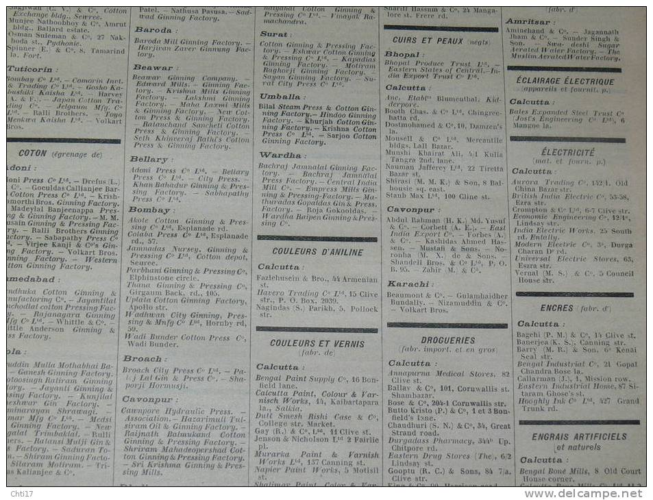 INDE CALCUTTA  BOMBAY PATNA COLOMBO   EXTR ANNUAIRE BOTTIN PROFESSIONS 1934  INDUSTRIELS COMMERCES ET METIERS - Telefonbücher