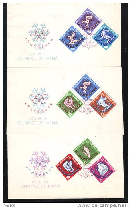 WINTER OLYMPIC GAMES INNSBRUCK,6X COVERS 1963 FDC,PERFORATED + IMPERFORATED, ROMANIA - Winter 1964: Innsbruck