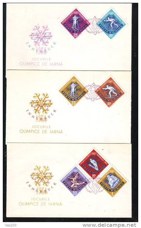 WINTER OLYMPIC GAMES INNSBRUCK,6X COVERS 1963 FDC,PERFORATED + IMPERFORATED, ROMANIA - Winter 1964: Innsbruck