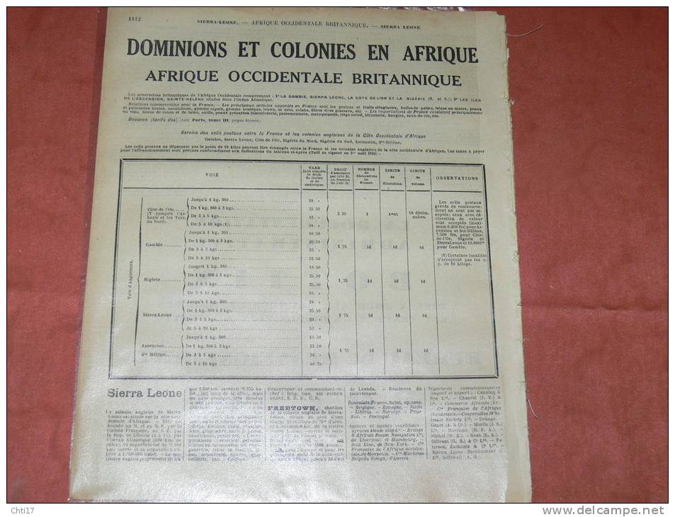 SIERRA LEONE FREETOWN AFRIQ SUD CAPE TOWN PRETORIA  EXTR ANNUABOTTIN PROFESSIONS 1934  INDUSTRIELS COMMERCES ET METIERS - Annuaires Téléphoniques