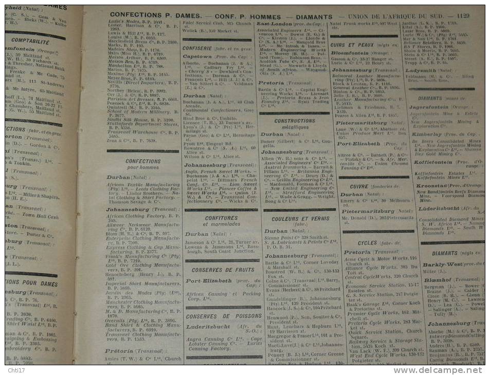 SIERRA LEONE FREETOWN AFRIQ SUD CAPE TOWN PRETORIA  EXTR ANNUABOTTIN PROFESSIONS 1934  INDUSTRIELS COMMERCES ET METIERS - Directorios Telefónicos