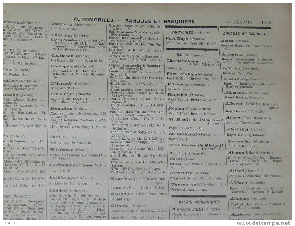 CANADA OTTAWA EDMONTON HALIFAX VICTORIA  EXTR ANNUAIRE BOTTIN PROFESSIONS 1934  INDUSTRIELS COMMERCES ET METIERS - Telefonbücher