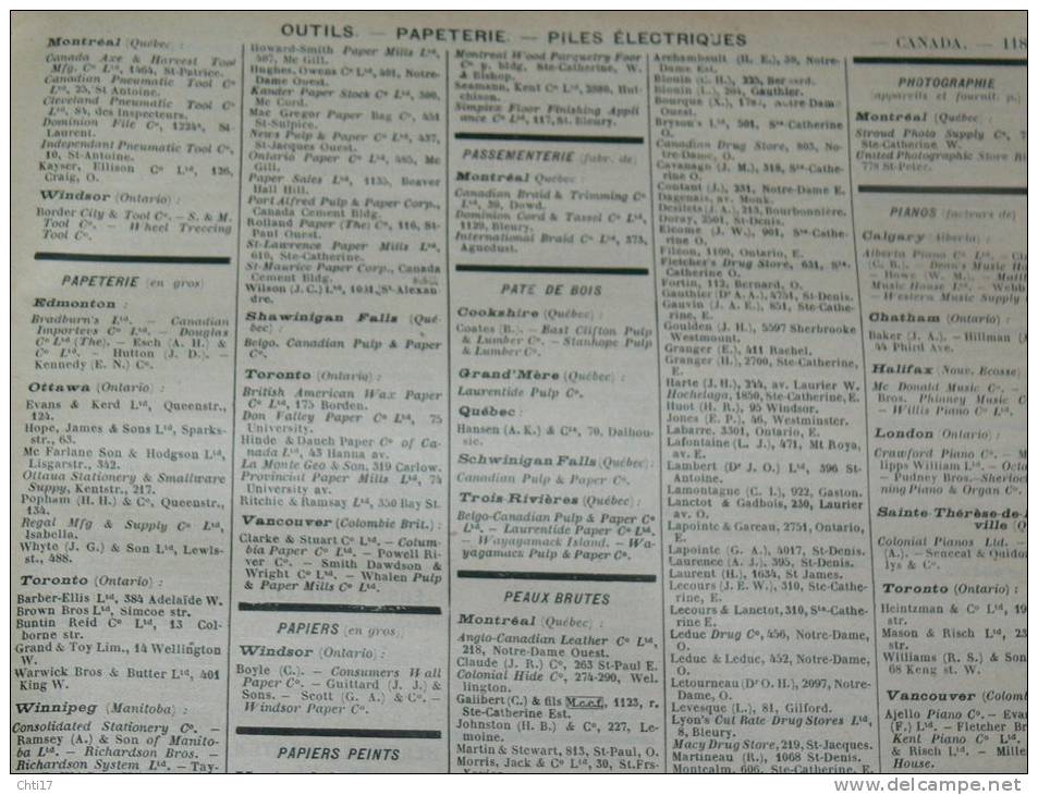 CANADA OTTAWA EDMONTON HALIFAX VICTORIA  EXTR ANNUAIRE BOTTIN PROFESSIONS 1934  INDUSTRIELS COMMERCES ET METIERS - Annuaires Téléphoniques