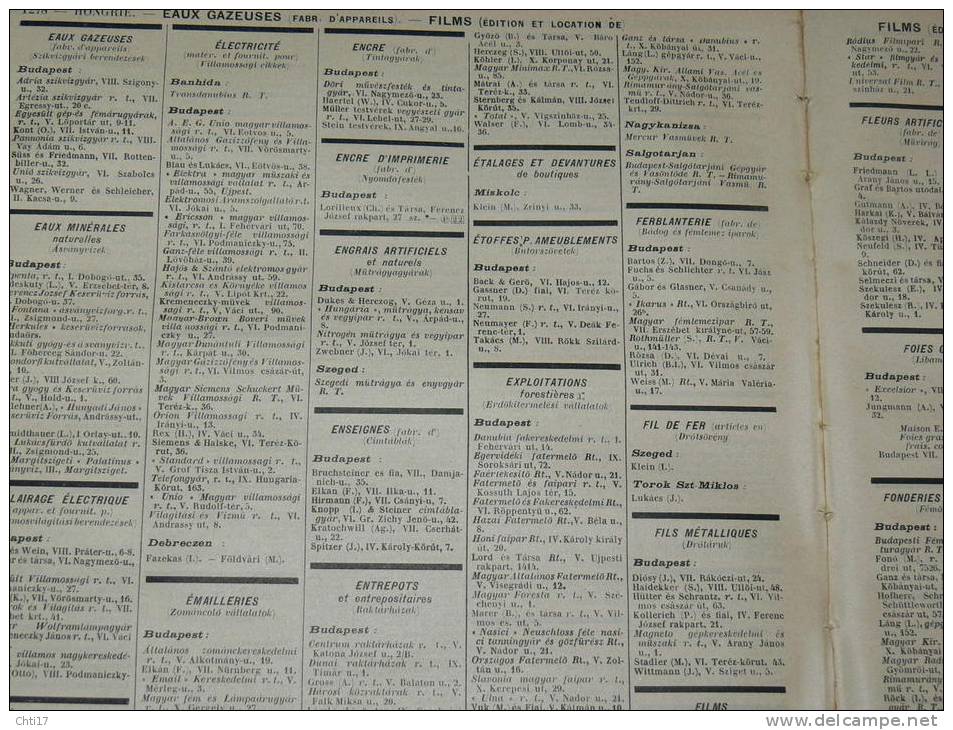 HONGRIE BUDAPEST MAGYAR    EXTR ANNUAIRE BOTTIN PROFESSIONS 1934  INDUSTRIELS COMMERCES ET METIERS - Telephone Directories