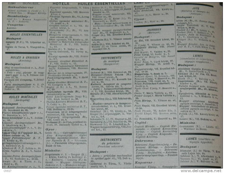 HONGRIE BUDAPEST MAGYAR    EXTR ANNUAIRE BOTTIN PROFESSIONS 1934  INDUSTRIELS COMMERCES ET METIERS