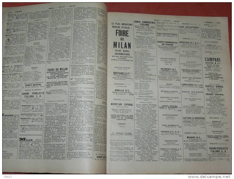 ITALIE ROME GENES CATANE BARI AOSTA MODENE MILAN  EXTR ANNUAIR BOTTIN PROFESSIONS 1934  INDUSTRIELS COMMERCES ET METIERS - Telephone Directories