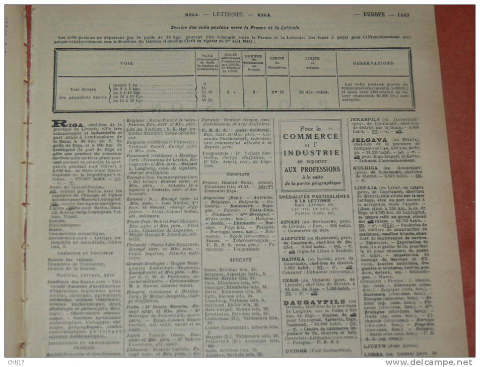 LETTONIE RIGA   EXTR ANNUAIR BOTTIN PROFESSIONS 1934  INDUSTRIELS COMMERCES ET METIERS - Telefonbücher