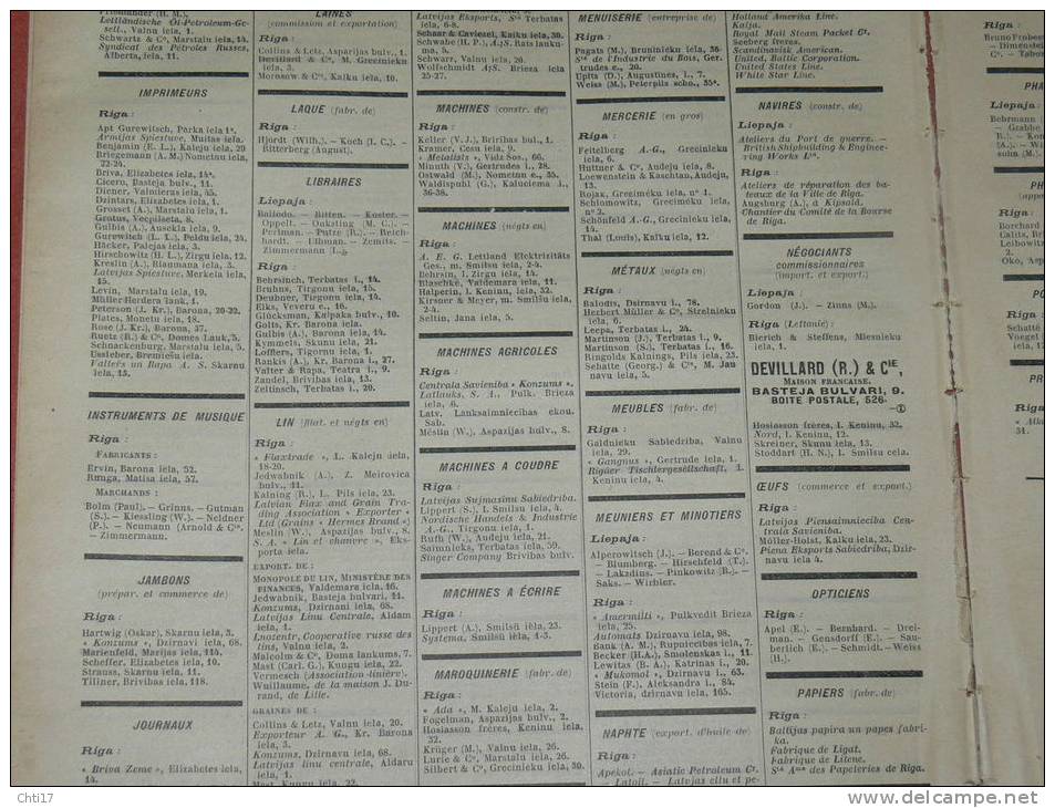 LETTONIE RIGA   EXTR ANNUAIR BOTTIN PROFESSIONS 1934  INDUSTRIELS COMMERCES ET METIERS - Telefonbücher