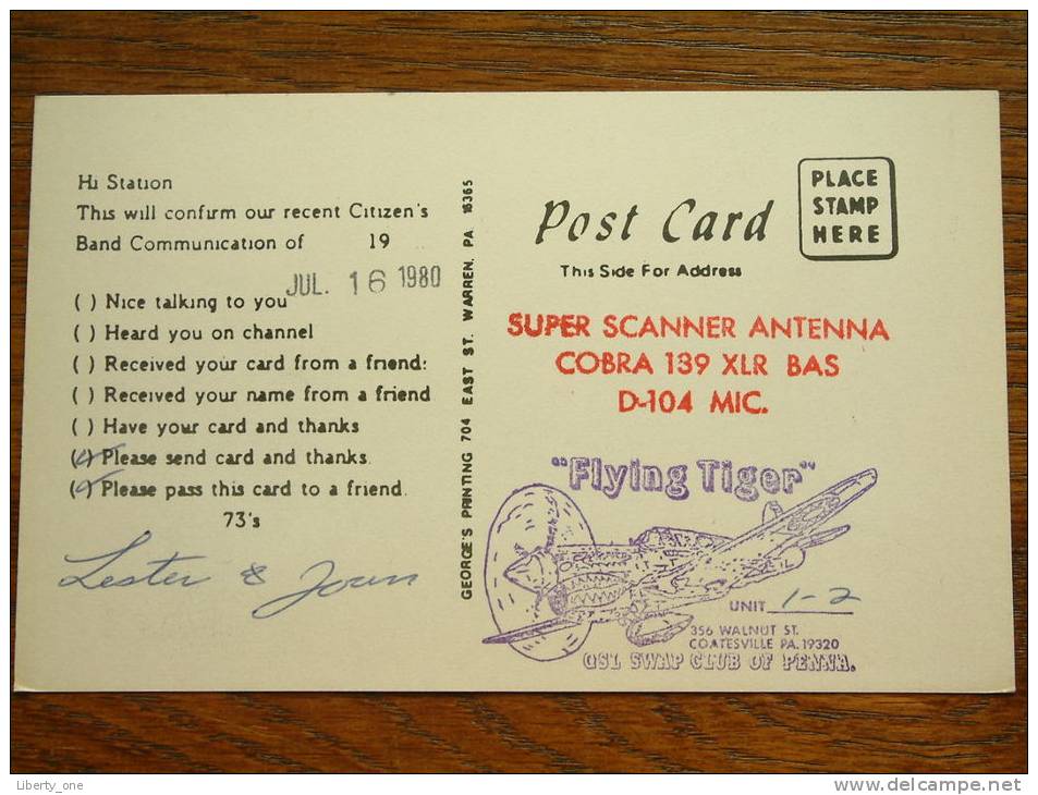 FLYING TIGER Coatesville PA 19320 ( U.S.A. ) Anno +/- 1980 ( Zie Foto Voor Details ) - CB-Funk