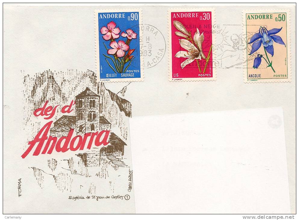 Env.Circule ANDORRE FR  SERIE  1973 NATURE FLEURS - Lettres & Documents