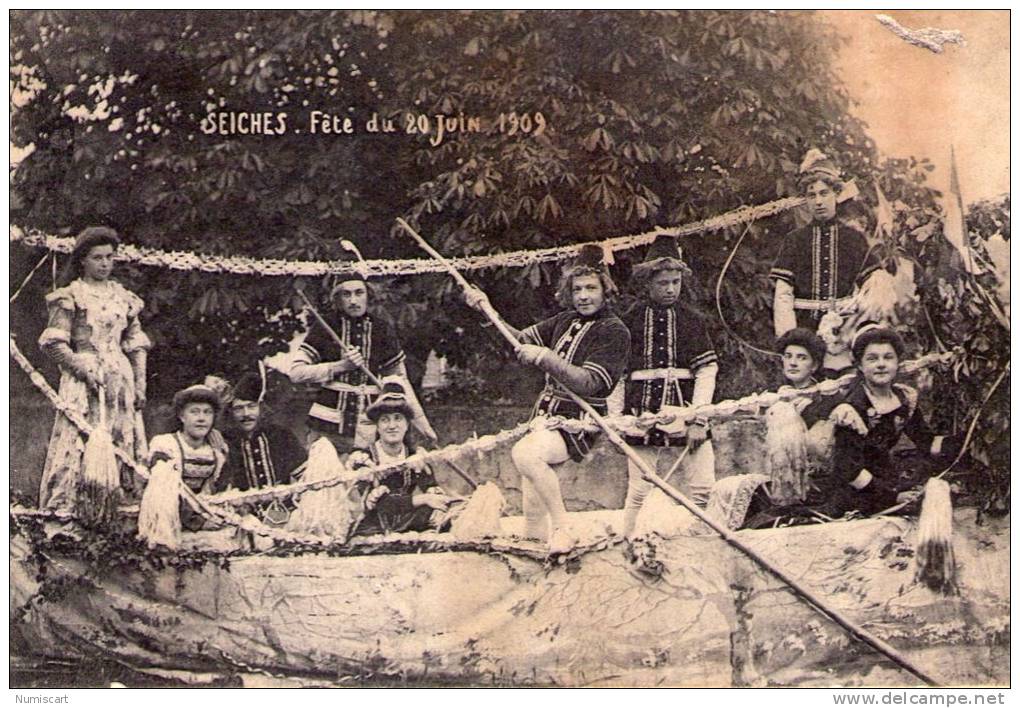 Seiches-sur-le-Loir..très Animée..Fête Du 20 Juin 1909..cavalcade..défilé..Top Carte - Autres & Non Classés