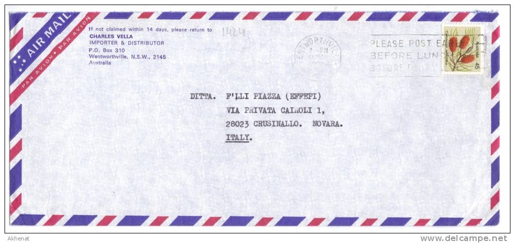 TZ1424 - AUSTRALIA  , Lettera Per L' Italia - Storia Postale