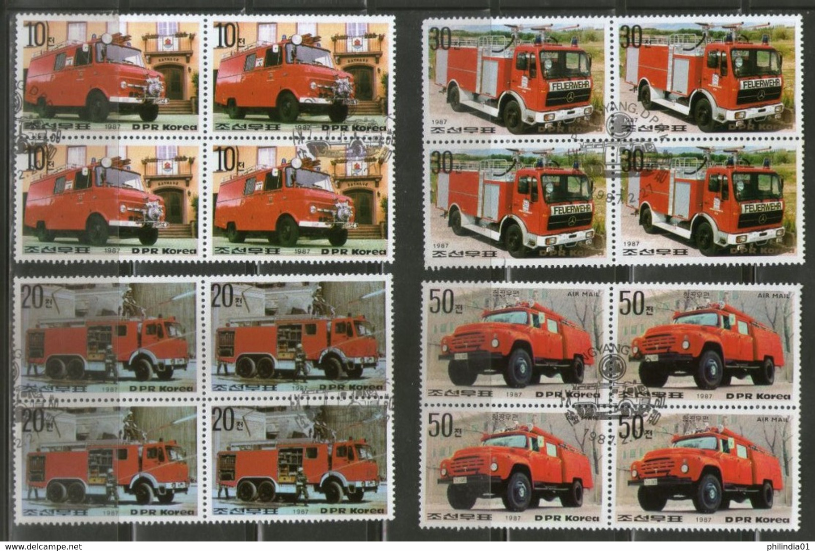 DPR Korea 1987 Fire Engines Transport Automobile BLK/4 Sc 2634-37 Cancelled # 8181b - Bus