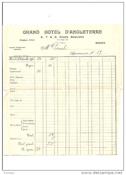 ROUEN GRAND HOTEL D´ANGLETERRE COURS BOIELDIEU -1934 - Sport & Tourismus