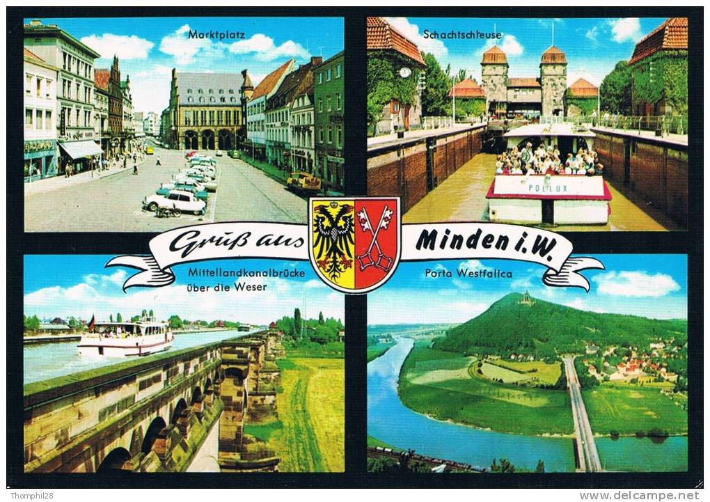 Grüss Aus MINDEN I.W. - Multivues : Markplatz / Schatschleuse / Porta Westfalica / Mittellandkanlbrücke über Die Weser - Minden