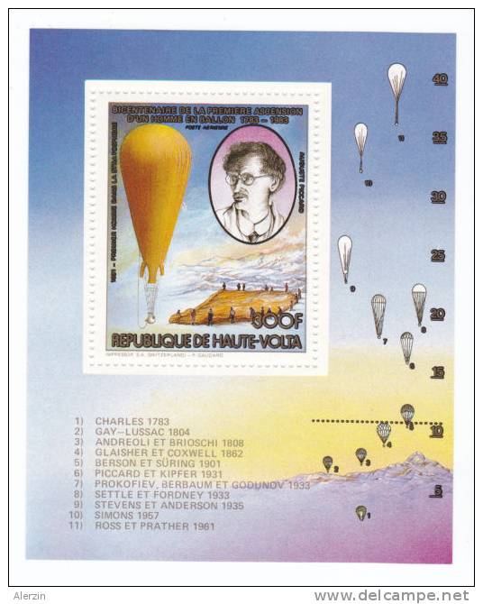 Balloons Upper Volta 1983 Bl 59 MNH ** Auguste Piccard - Airships