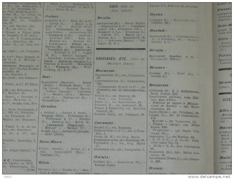 ROUMANIE BUCAREST BRAILA GALATZ TIMISOARA   EXTRAIT ANNUAIRE BOTTIN PROFESSIONS 1934 INDUSTRIELS COMMERCES ET METIERS - Annuaires Téléphoniques