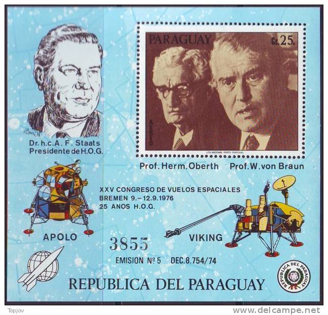 PARAGUAY - SPACE -  WERNER Von BRAUN OBERTH  - **MNH - 1976 - RARE - América Del Sur