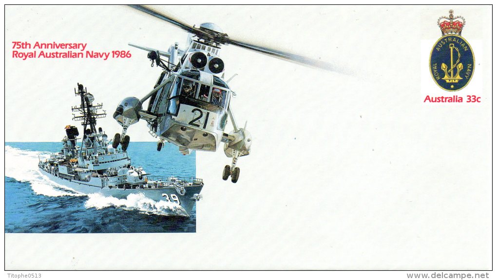 AUSTRALIE. Entier Postal De 1986. Emblème De La Royal Navy/Bateau Militaire/Hélicoptère . - Omslagen