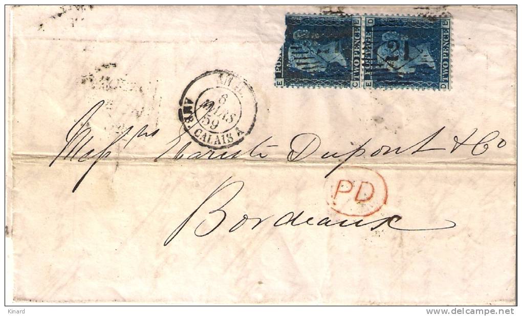 LETTRE DE LONDRES Pour BORDEAUX .PAIRE N°27 PLANCHE N°7 1859. - Briefe U. Dokumente