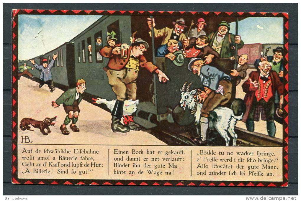 Germany Auf De Schwabische Eisebahne Railway Bier Goat Comic Postcard - Humor