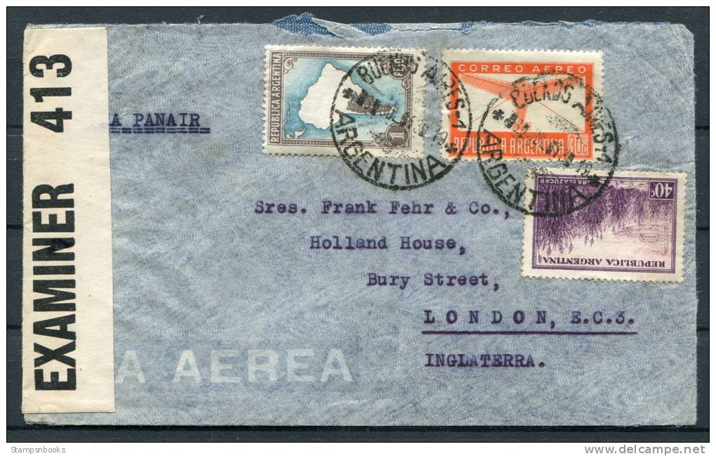 1943 Argentina London England Censor Panair Airmail Cover - Airmail