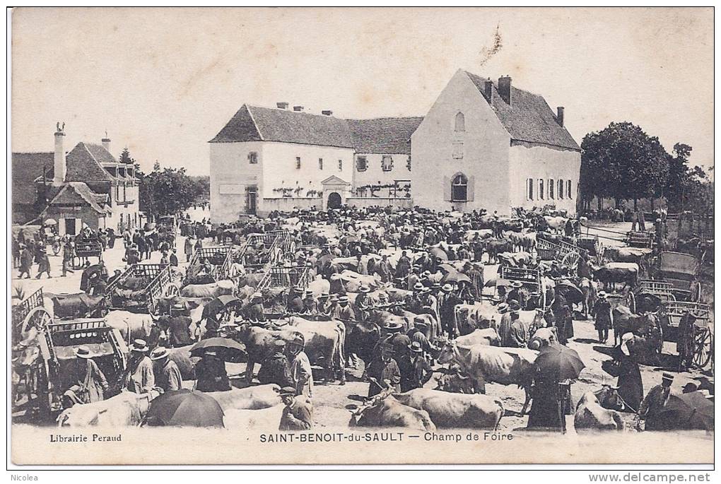 CPA 36 INDRE SAINT BENOIT DU SAULT CHAMP DE FOIRE TRES ANIMEE VERS 1910 EDIT LIBRAIRIE PERAUD - Autres & Non Classés