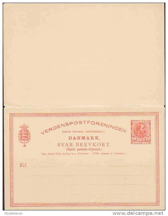 Denmark Postal Stationery Ganzsache Entier 10 Ø König Christian IX. M. Antwort Résponse Unused (2 Scans) - Ganzsachen
