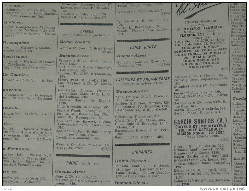 ARGENTINE BUENOS AIRES CORRIENTES MENDOZA   EXTRAIT ANNUAI PROFESSIONS 1934 INDUSTRIELS COMMERCES ET METIERS - Telefonbücher