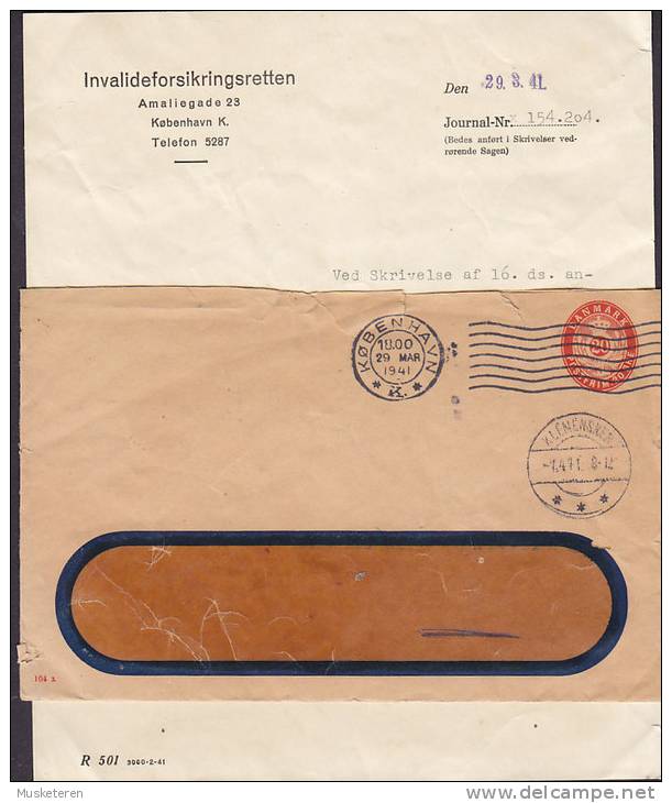 Denmark Postal Stationery Ganzsache INVALIDEFORSIKRINGSRETTEN 1941 Cover Brief KLEMENSKER Bornholm Incl. Letter(2 Scans) - Interi Postali