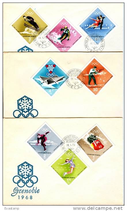 HUNGARY - 1968.FDC - Winter Olympics,Grenoble Cpl.Set (Sport,Ice Hockey,Bob,Skating) Mi 2379-2386 - FDC