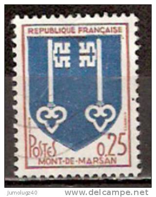 Timbre France Y&T N°1469 (07) Obl.  Armoirie De Mont-de-Marsan.  0.12 F. Brun-rouge Et Bleu. Cote 0,30 € - 1941-66 Escudos Y Blasones