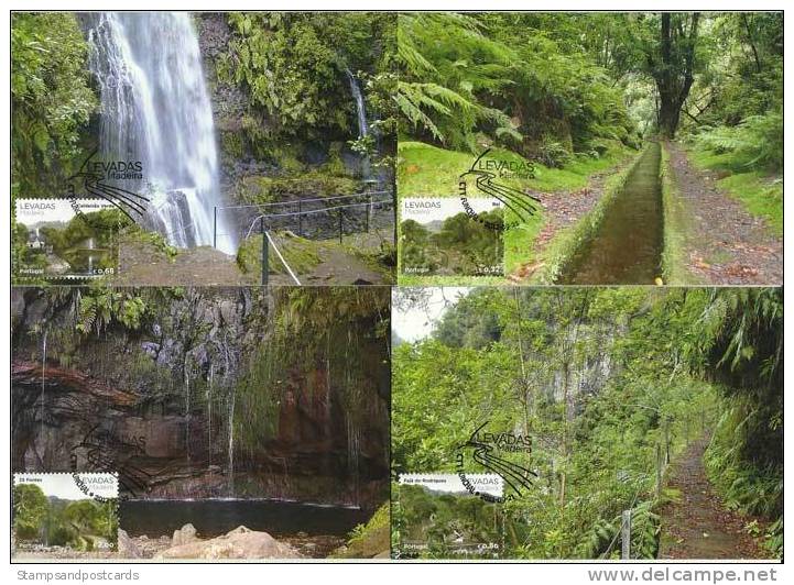 Portugal Madère 2012 Levadas Pipeline D'eau Cascades 4 Cartes Maximum Madeira Water Pipelines Waterfalls Maxicards - Maximum Cards & Covers