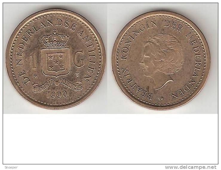 *netherlands Antilles  1 Gulden    1990   Km 37  Bu - Antilles Néerlandaises