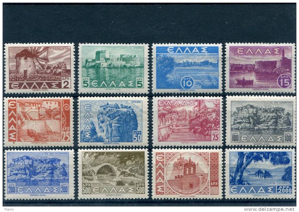 1942/44-Greece- "Landscapes" Complete Set MH - Unused Stamps