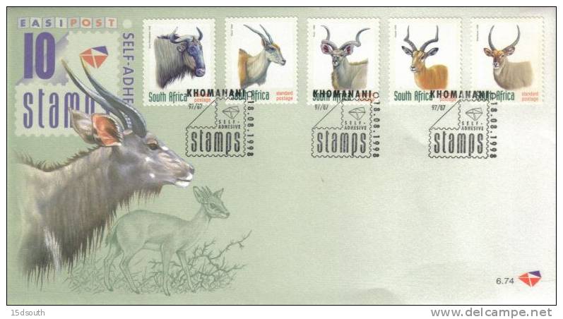 South Africa - 1998 Redrawn 6th Definitive Antelopes Adhesives FDC # SG 1075-1079 , Mi 1150BA-1154BA - Wild