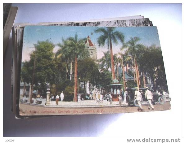 Panama Centrale Avenue Car And People And Cahthedral - Panama