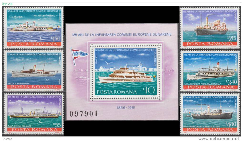 ROMANIA, 1981, European Danube Commission, Ships, Souvenir Sheet, MNH (**), Sc/Mi 2995-01 / 3769-74, Bl-176 - Nuevos