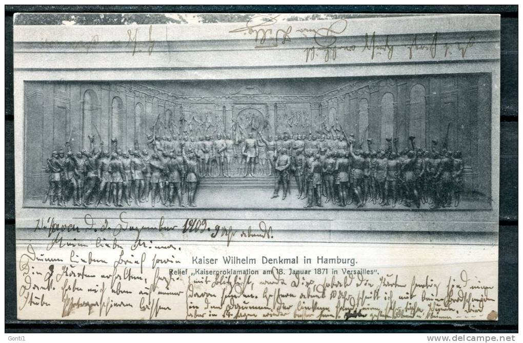 S/w CPA   AK German Empires,DR Hamburg 1903"Kaiser Wilhelm Denkmal In Hamburg;Kaiserproklamation " 1AK - Monumenti