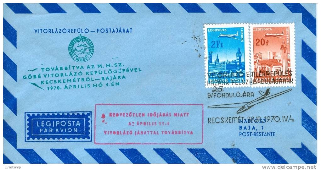 HUNGARY - 1970.Airmail Cover - Postal Service By Glider (Airplane) Mi 2280,2286 - FDC