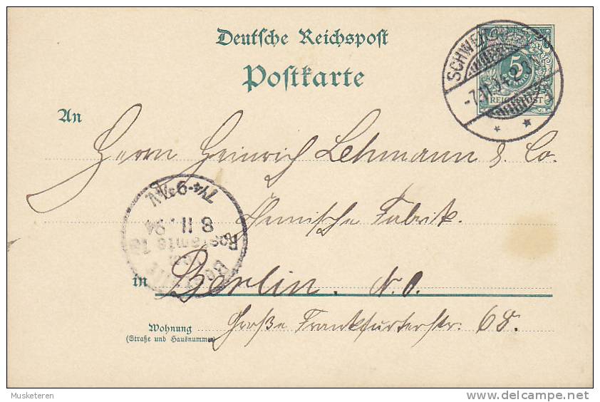 Poland Vorläufer Deutsche Reichspost Postal Stationery Ganzsache Entier SCHWEIDNITZ (now Poland) 1894 BERLIN (2 Scans) - Briefkaarten