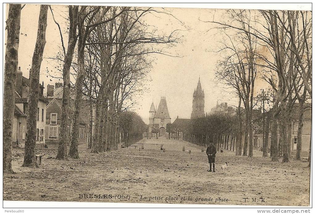 60 - OISE - BRESLES - La Petite Place Et La Grande Place (vue Rare Avec Personne Et Petit Chien) - Altri & Non Classificati