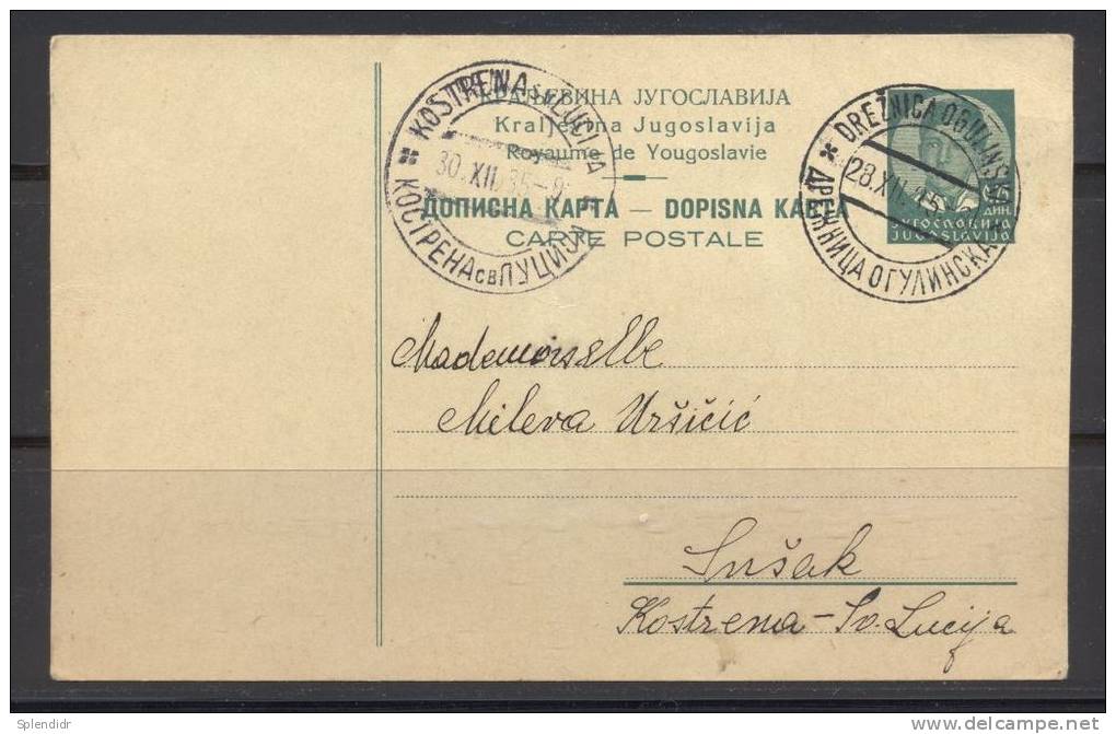 AK YUGOSLAVIA-postal Stationery- Kostrena-30.12.1935 - Postwaardestukken