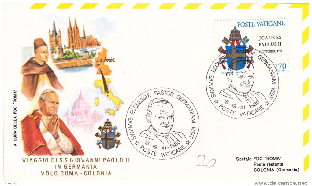 Pape Jean-Paul II - Voyage Roma Colonia Köln Cologne 1980 - Papa Papst Pope - Lettre Brief Letter - Frankeermachines (EMA)